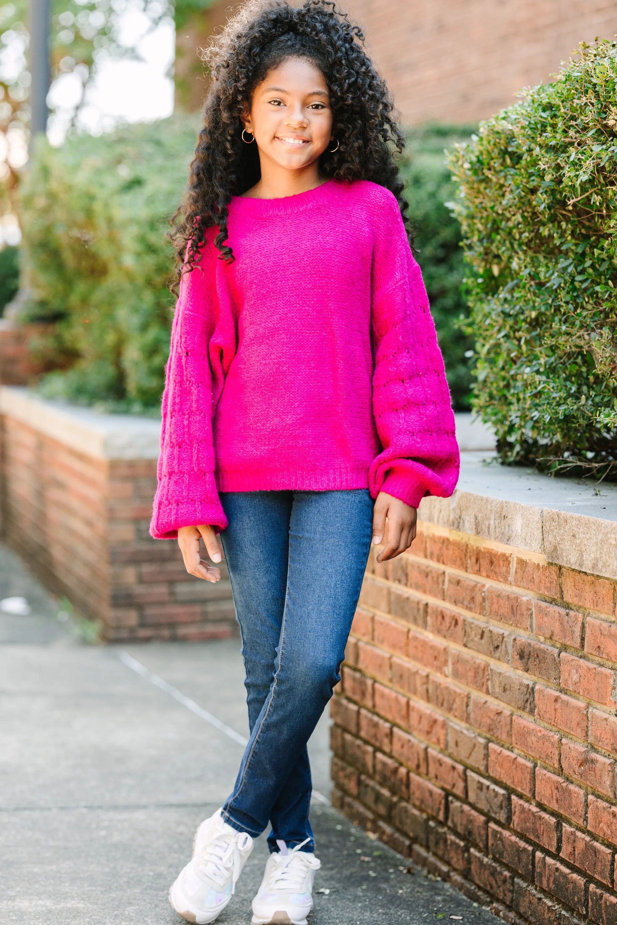 Girls: Feeling Close To You Magenta Purple Textured Sweater