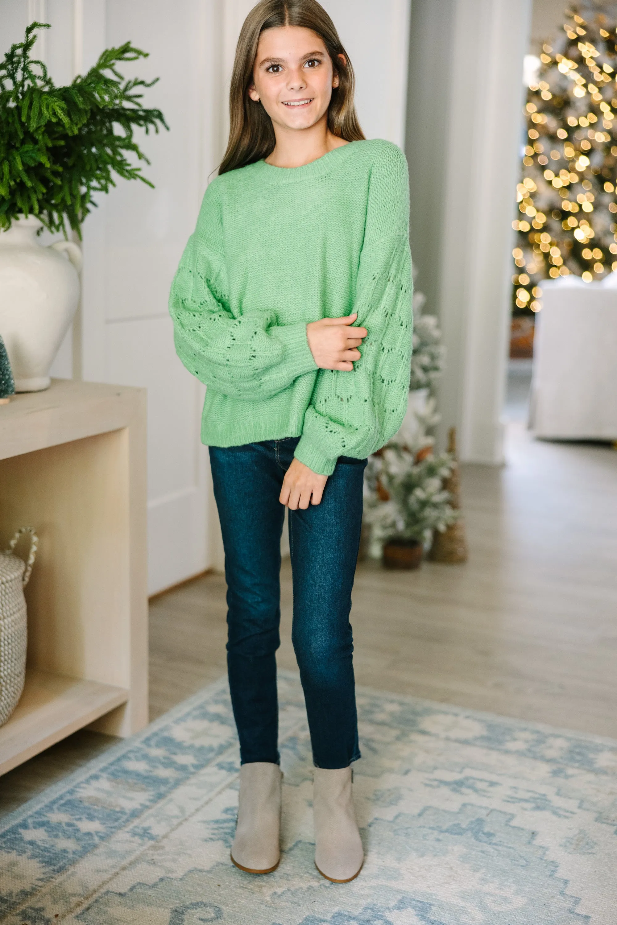 Girls: Feeling Close To You Mint Green Textured Sweater