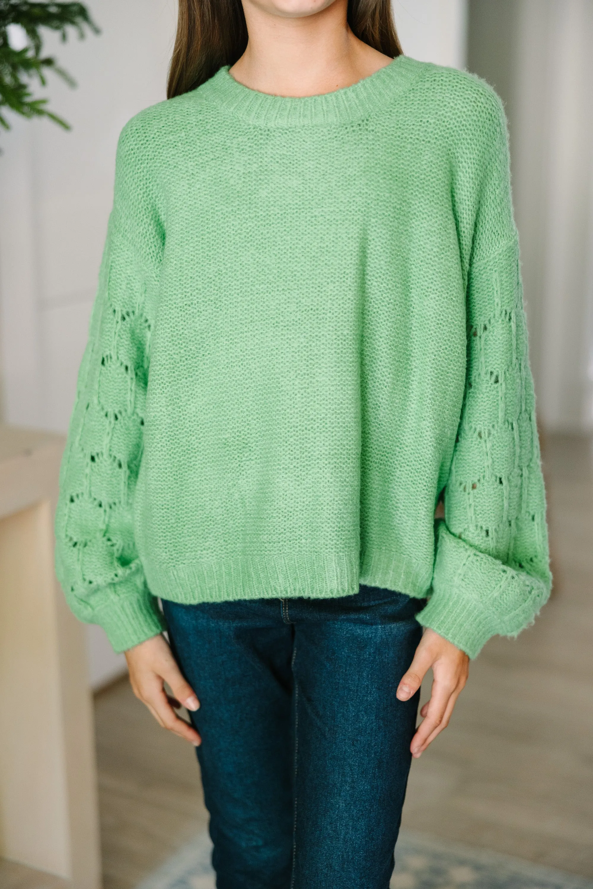 Girls: Feeling Close To You Mint Green Textured Sweater