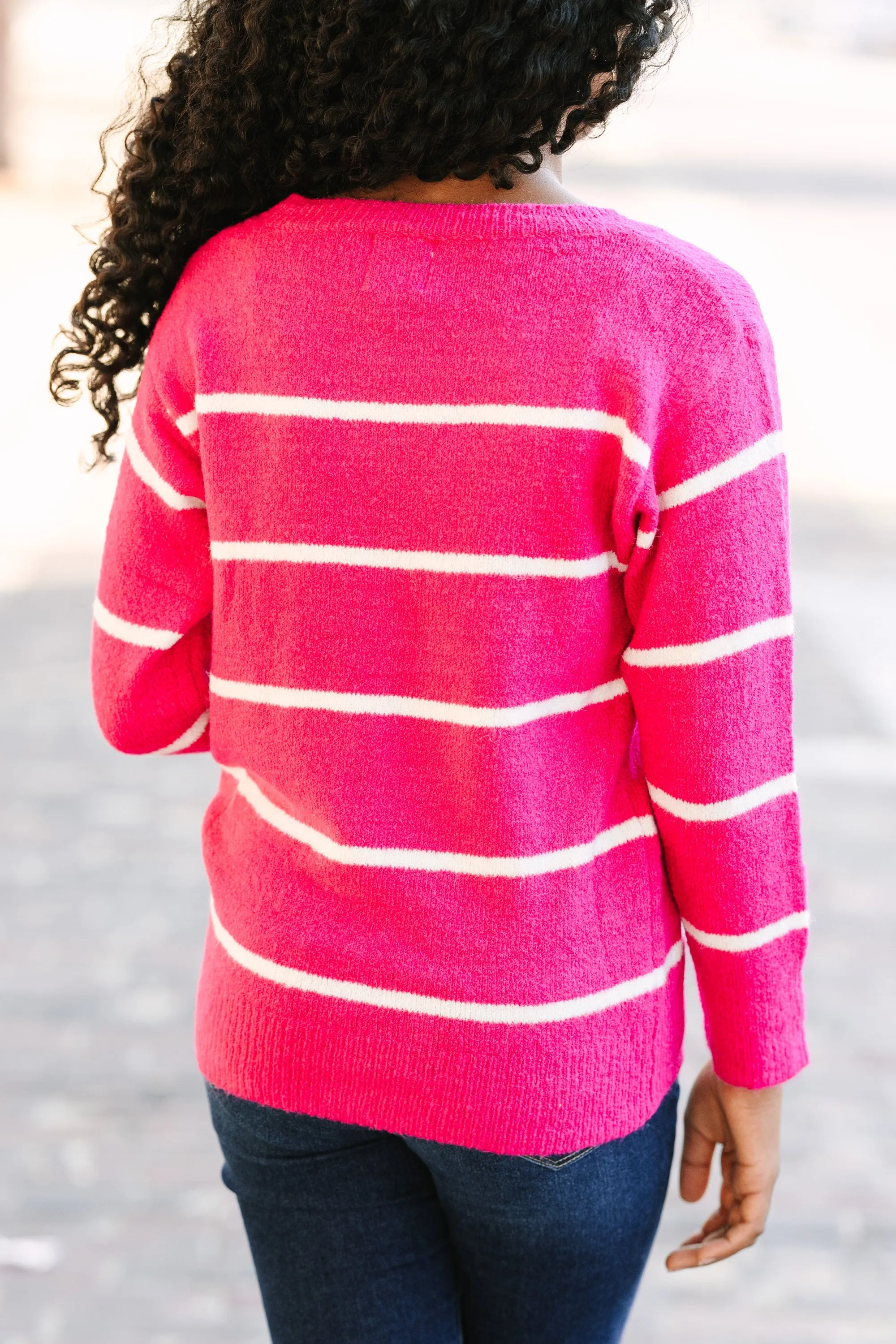 Girls: Have Your Fun Pink Striped Sweater