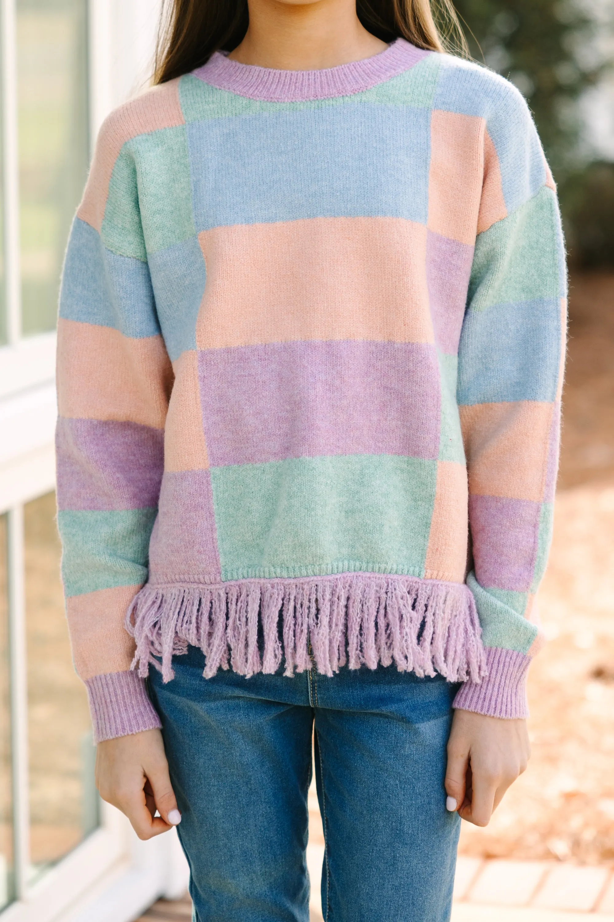 Girls: Make Your Day Lavender Multi Checkered Sweater