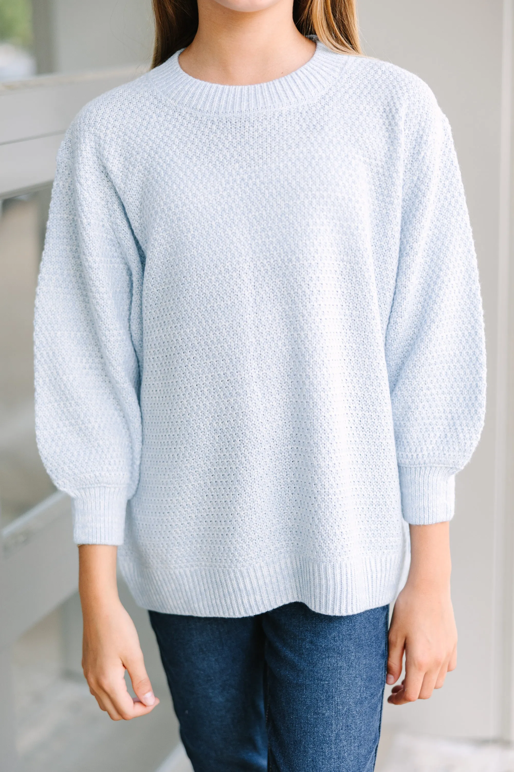 Girls: The Slouchy Light Blue Bubble 3/4 Sleeve Sweater