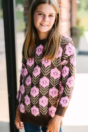 Girls: With You Always Brown Mocha Floral Sweater