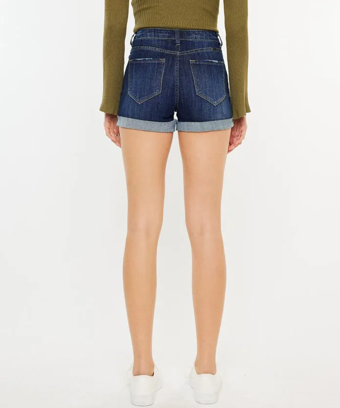 High Rise Double Fold Cuff Denim Shorts - Dark Wash