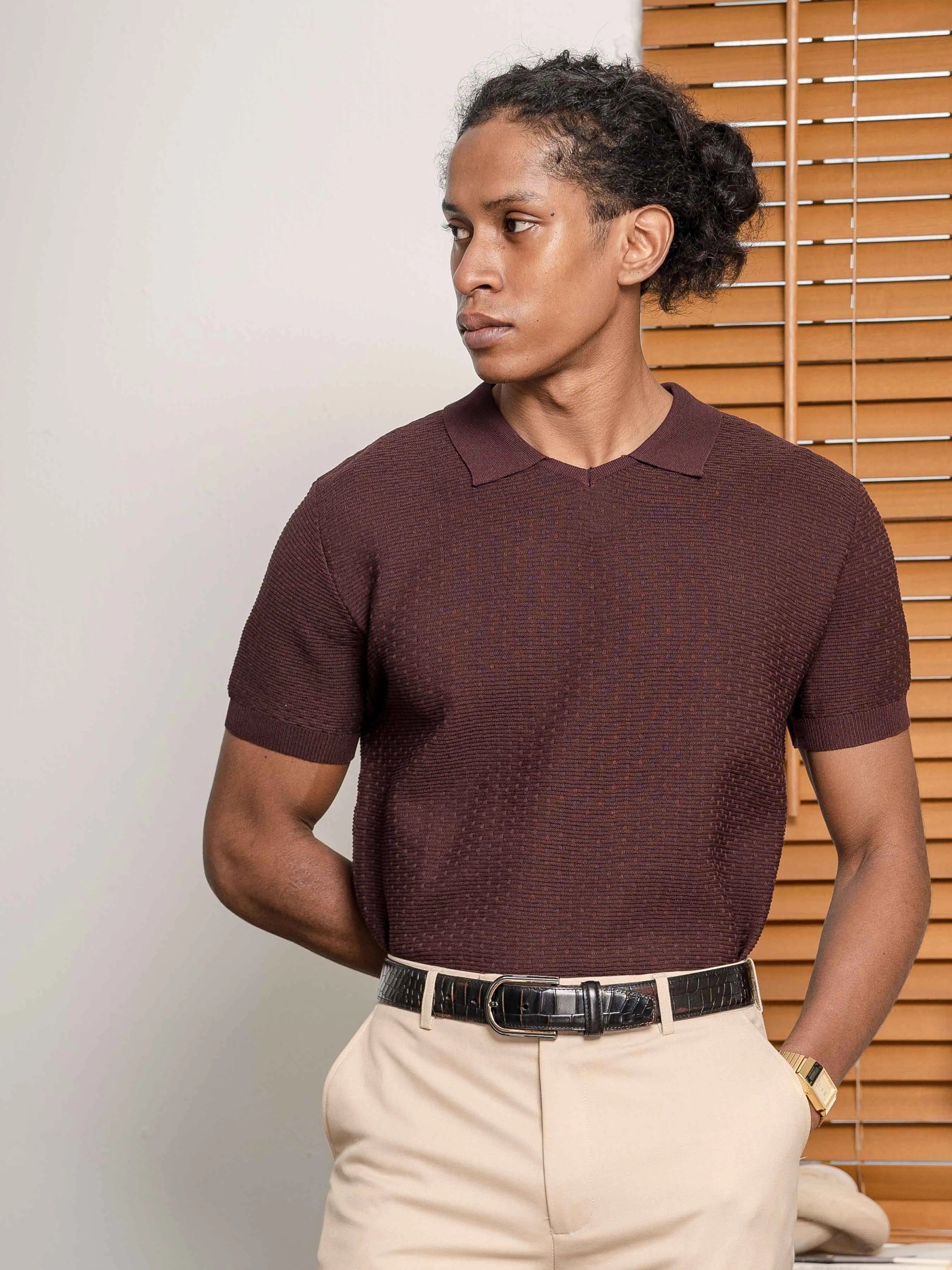 Holme Knit Polo Tee - Mocha