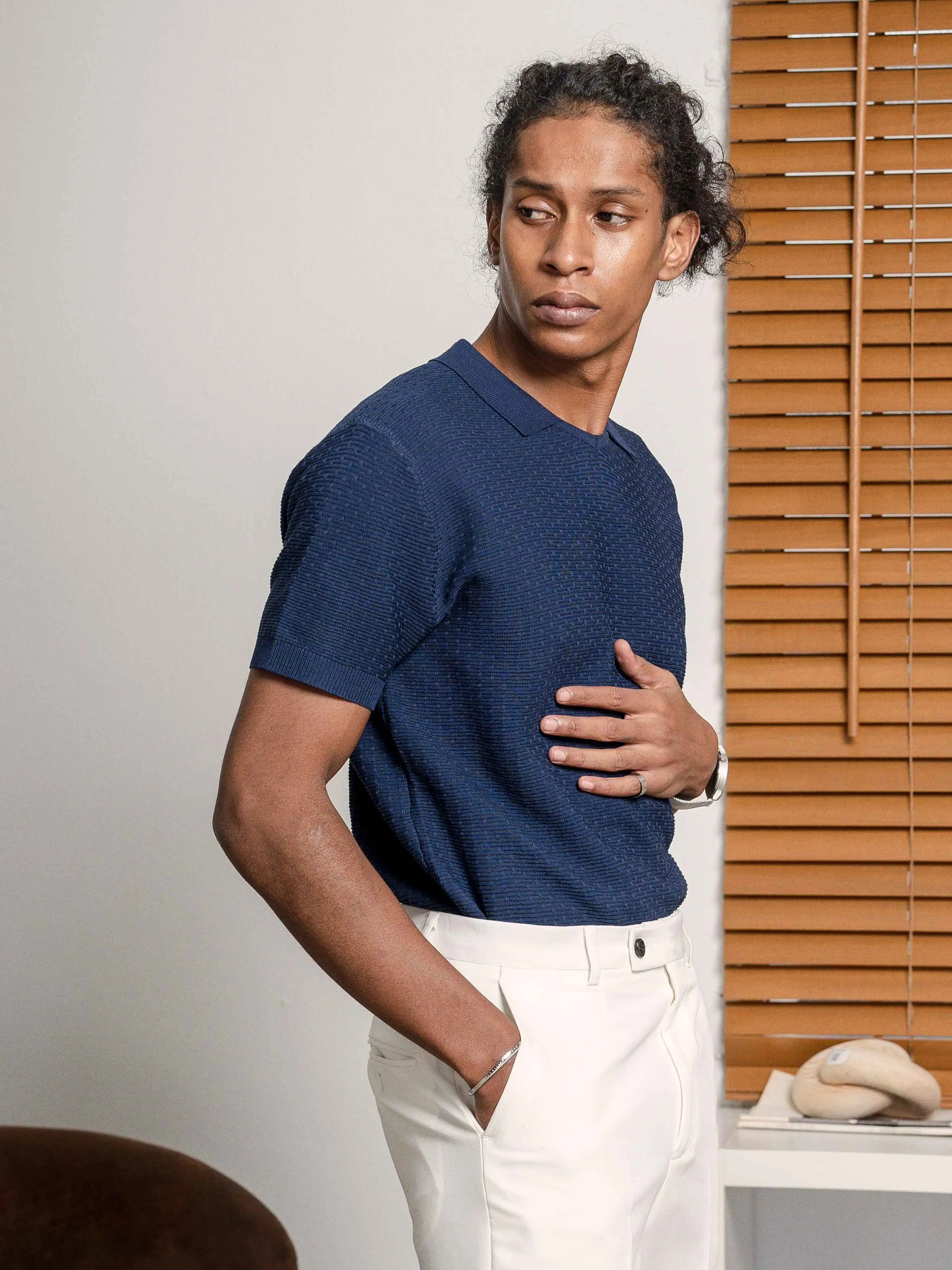 Holme Knit Polo Tee - Navy Blue