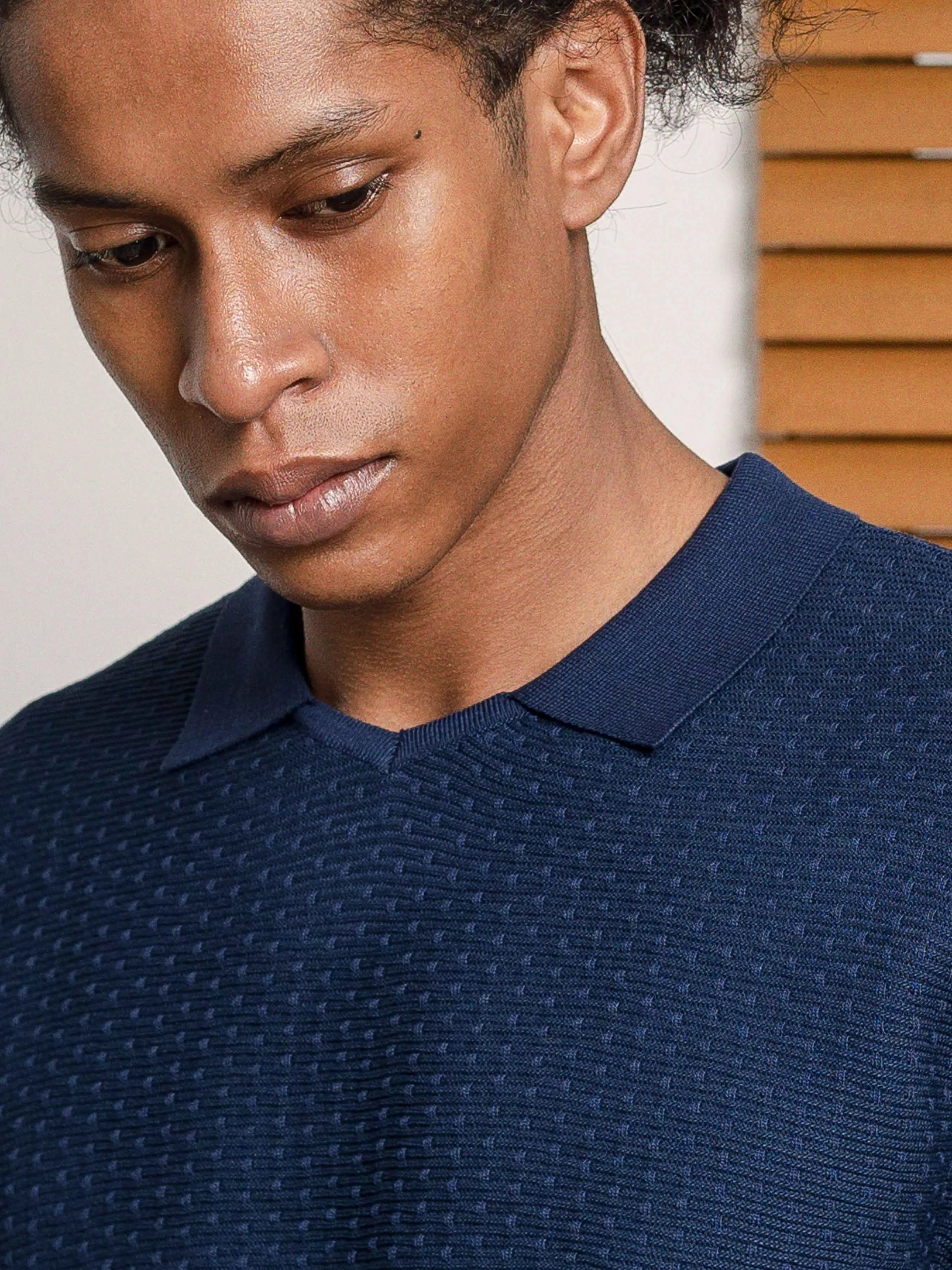 Holme Knit Polo Tee - Navy Blue