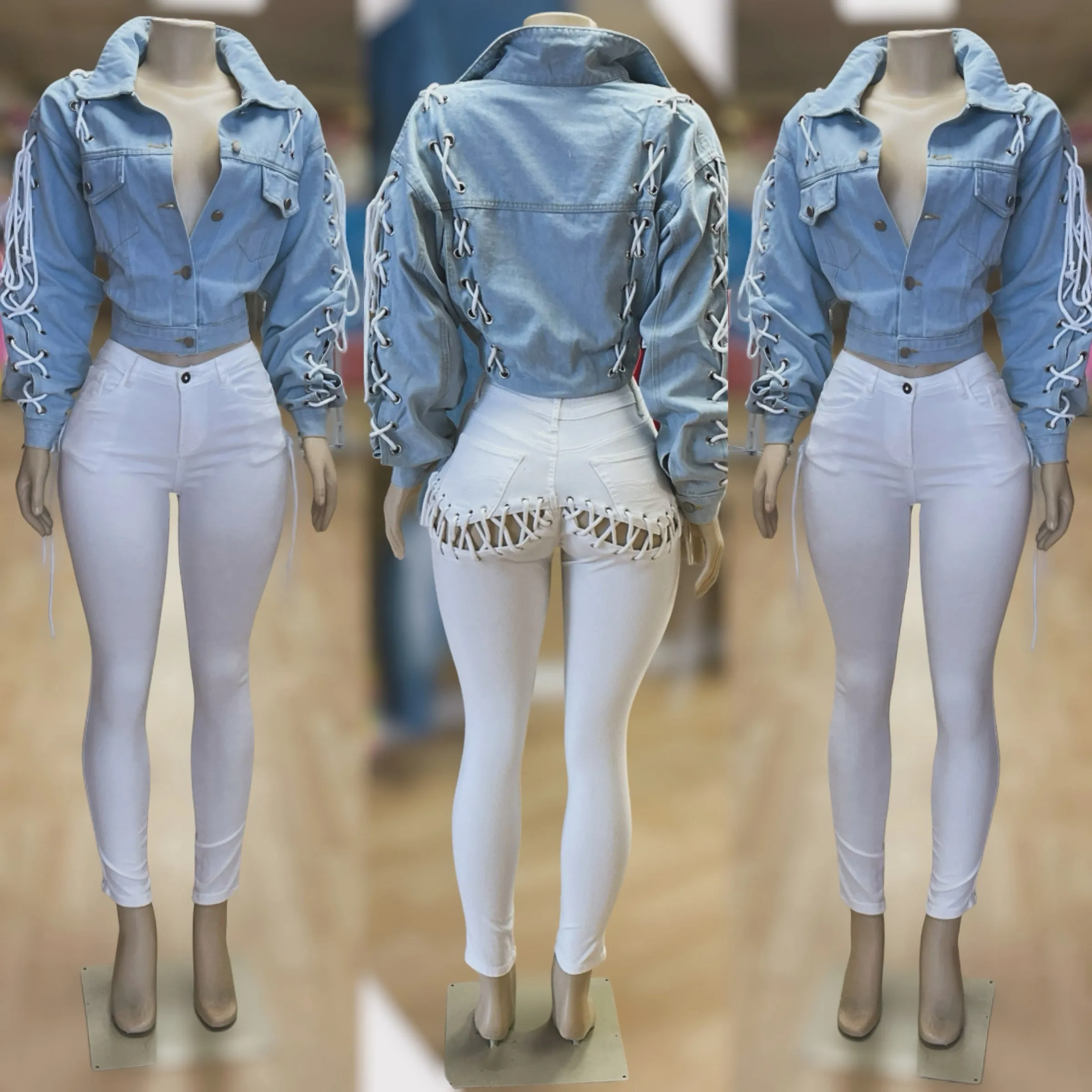 Lace it Up Denim Jacket (Light Denim)