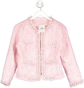 Madam Mayfair Pink Hayley Pearl Embellished Tweed Cropped Jacket UK 8