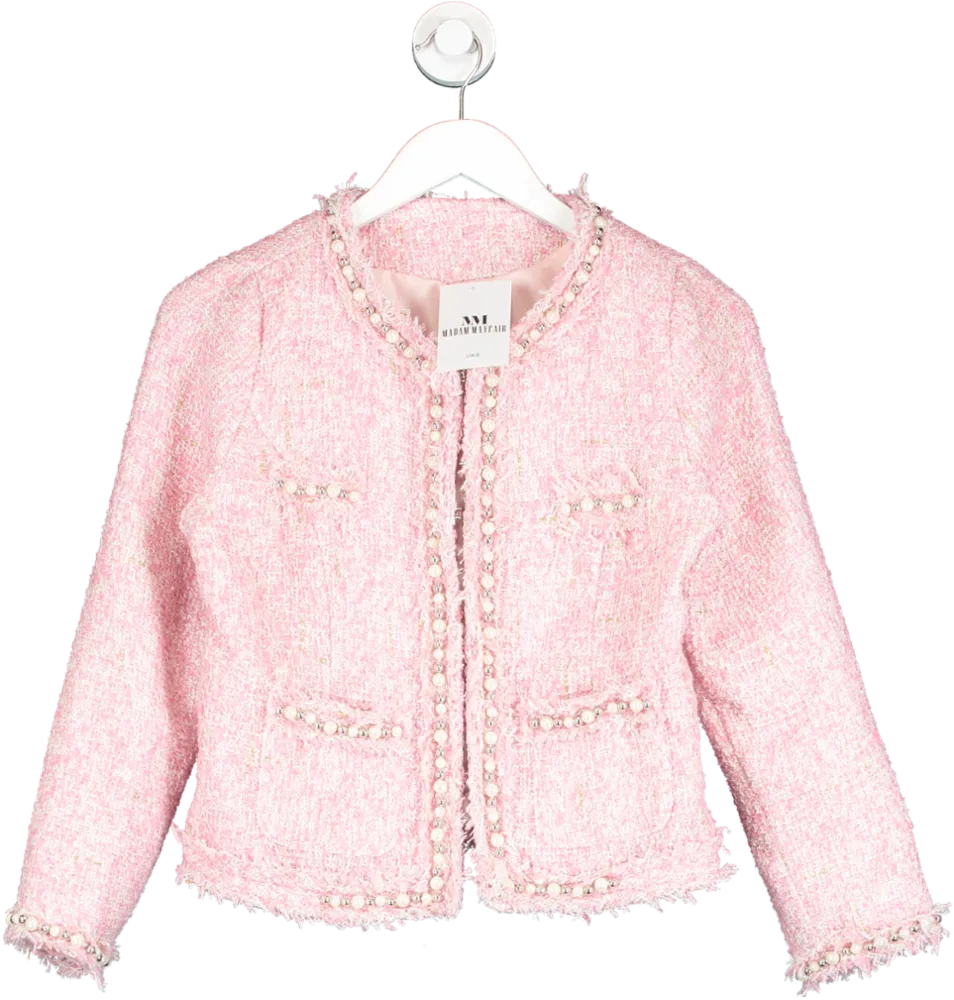 Madam Mayfair Pink Hayley Pearl Embellished Tweed Cropped Jacket UK 8