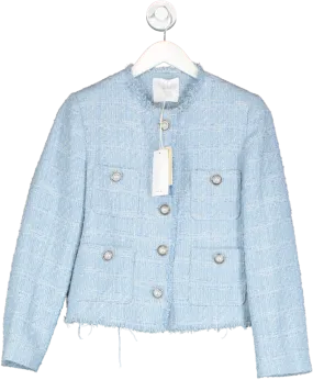 MANGO Blue Boucle Button Detail Cropped Jacket UK M