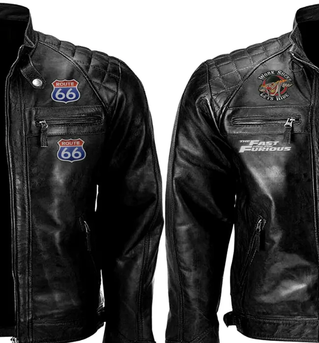 Mens Biker Leather Jacket Vintage Genuine Leather