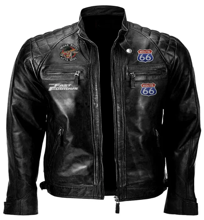 Mens Biker Leather Jacket Vintage Genuine Leather