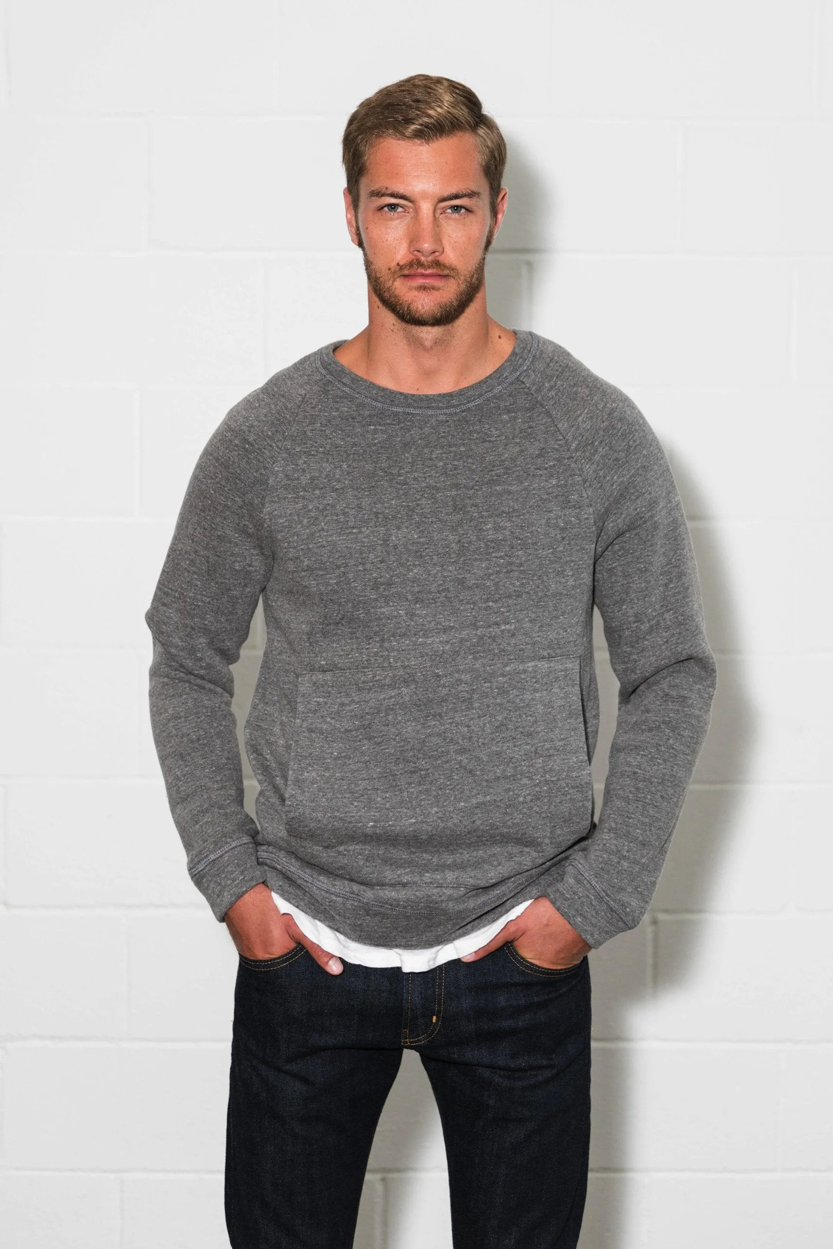 Men's French Terry Kangaroo Pocket Crew Neck Sweatshirt