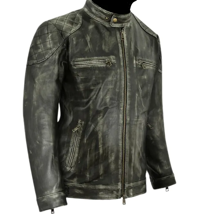 Mens Vintage Style Motorcycle Cafe Racer Genuine Leather Jacket