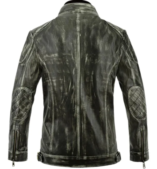 Mens Vintage Style Motorcycle Cafe Racer Genuine Leather Jacket