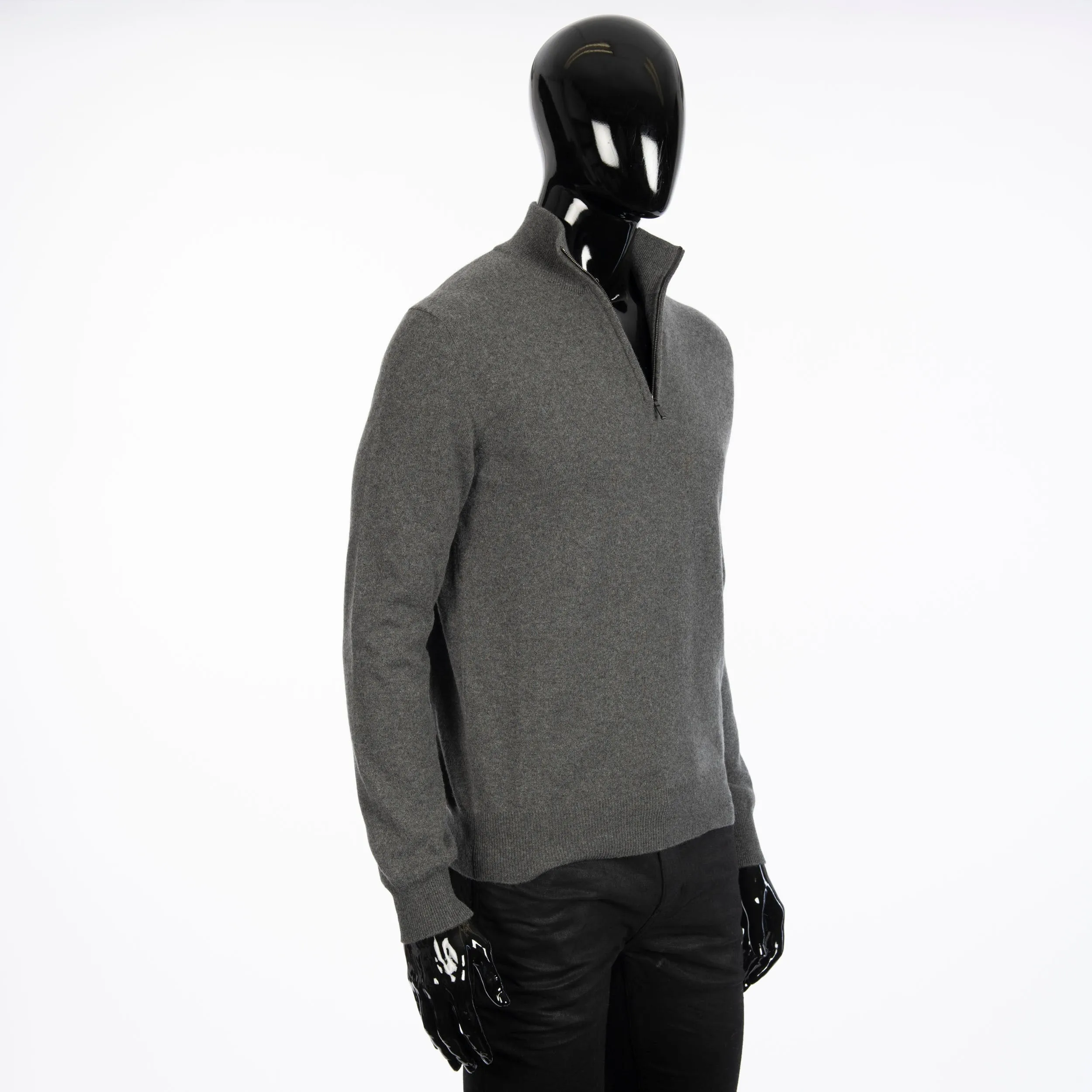 Mezzocollo Half Zip Sweater In Gray Melange Baby Cashmere