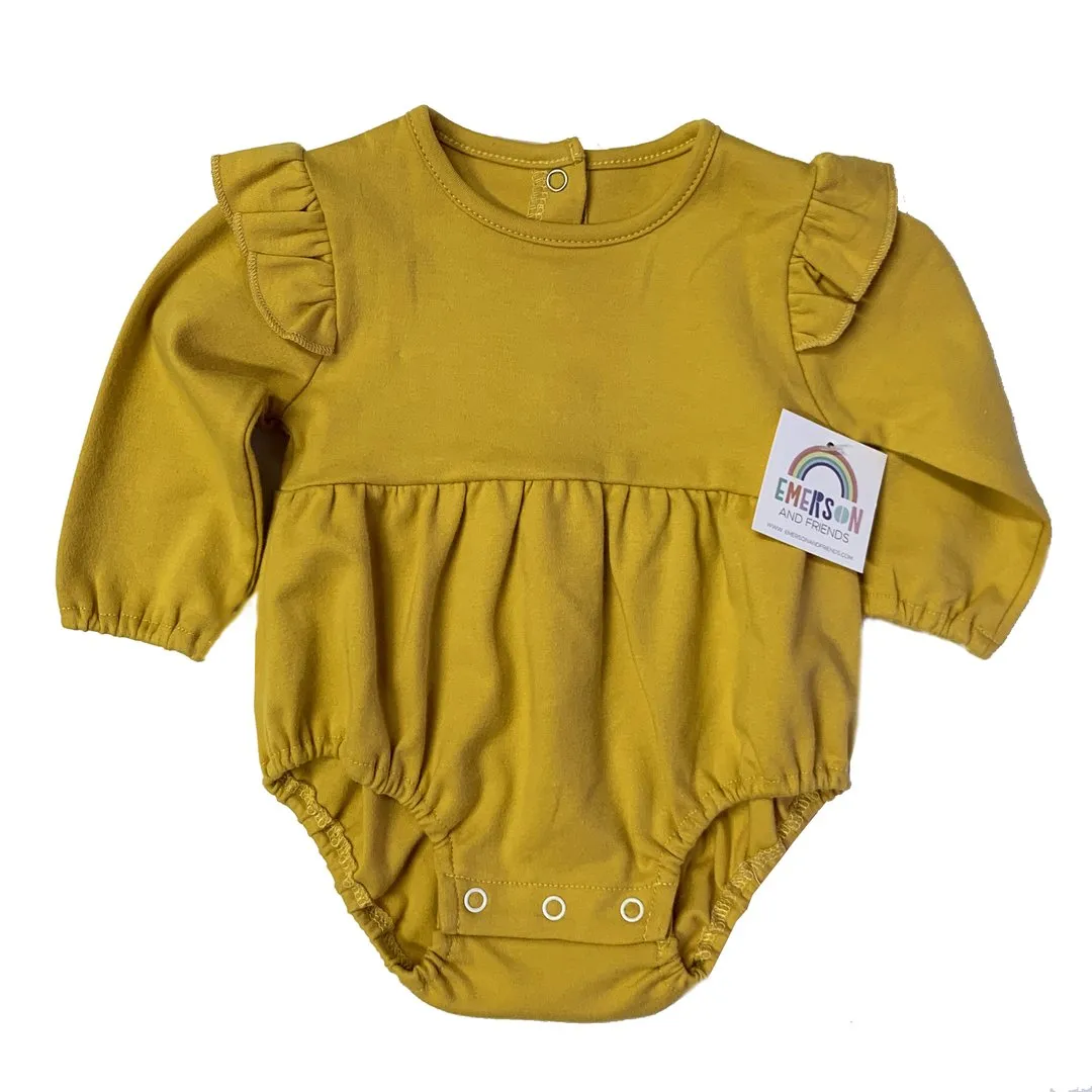 Mustard Flutter Sleeve Baby Onesie