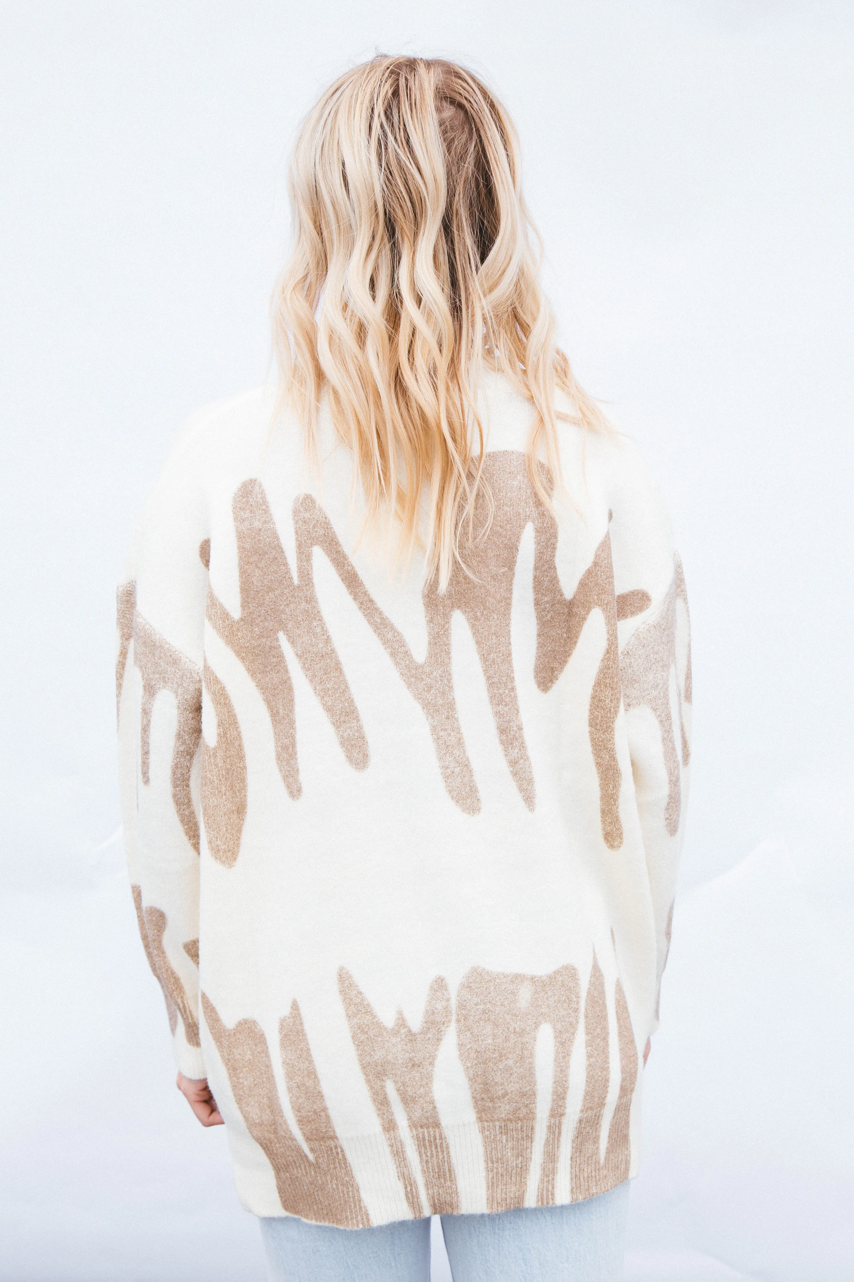 Nala Crew Neck Printed Sweater, Ivory Mocha