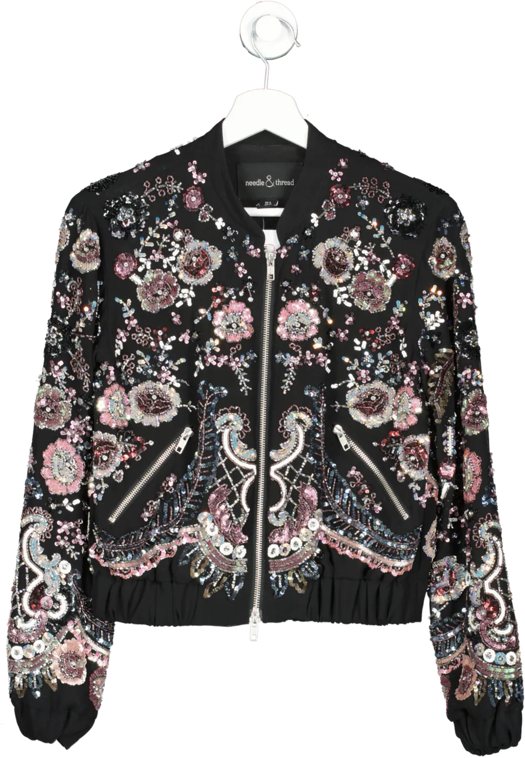 Needle & Thread Black Embellished Beaded Bomber Jacket UK 6