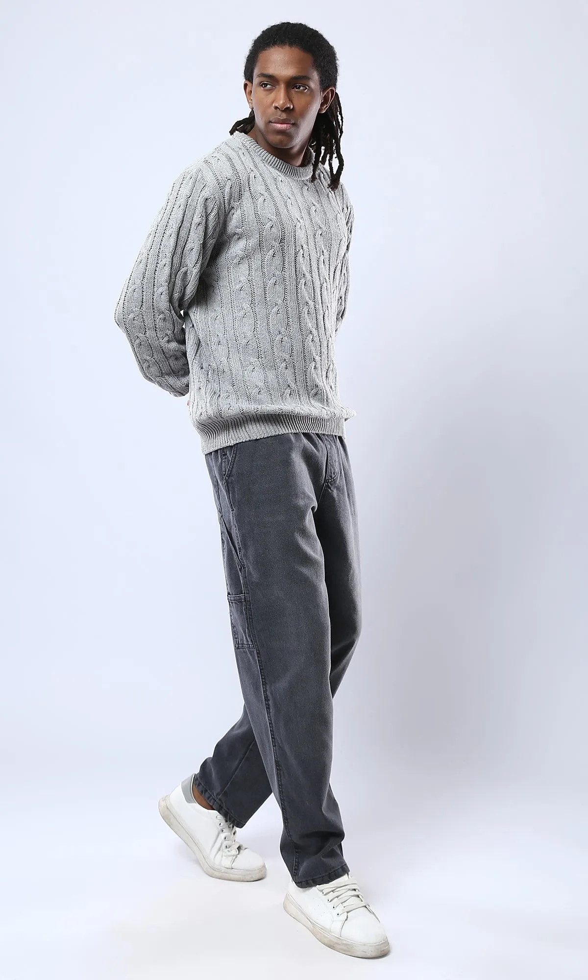 O175714 Light Grey Long Sleeves Slip On Knitted Pullover