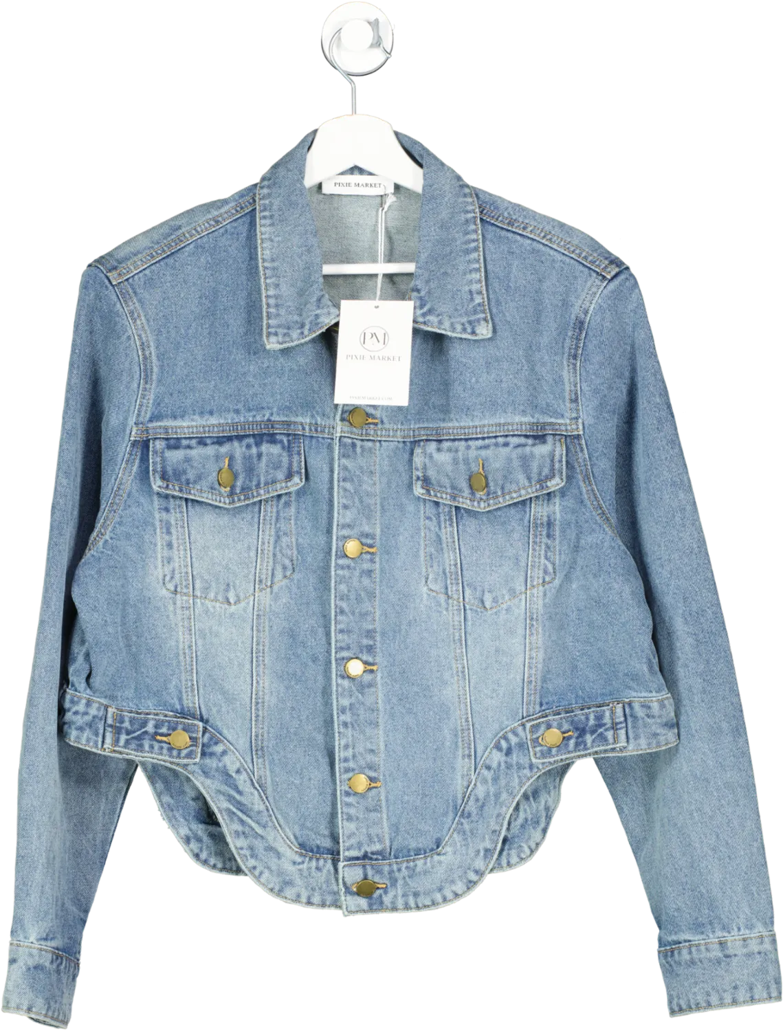 Pixie Market Blue Padded Denim Jacket One Size