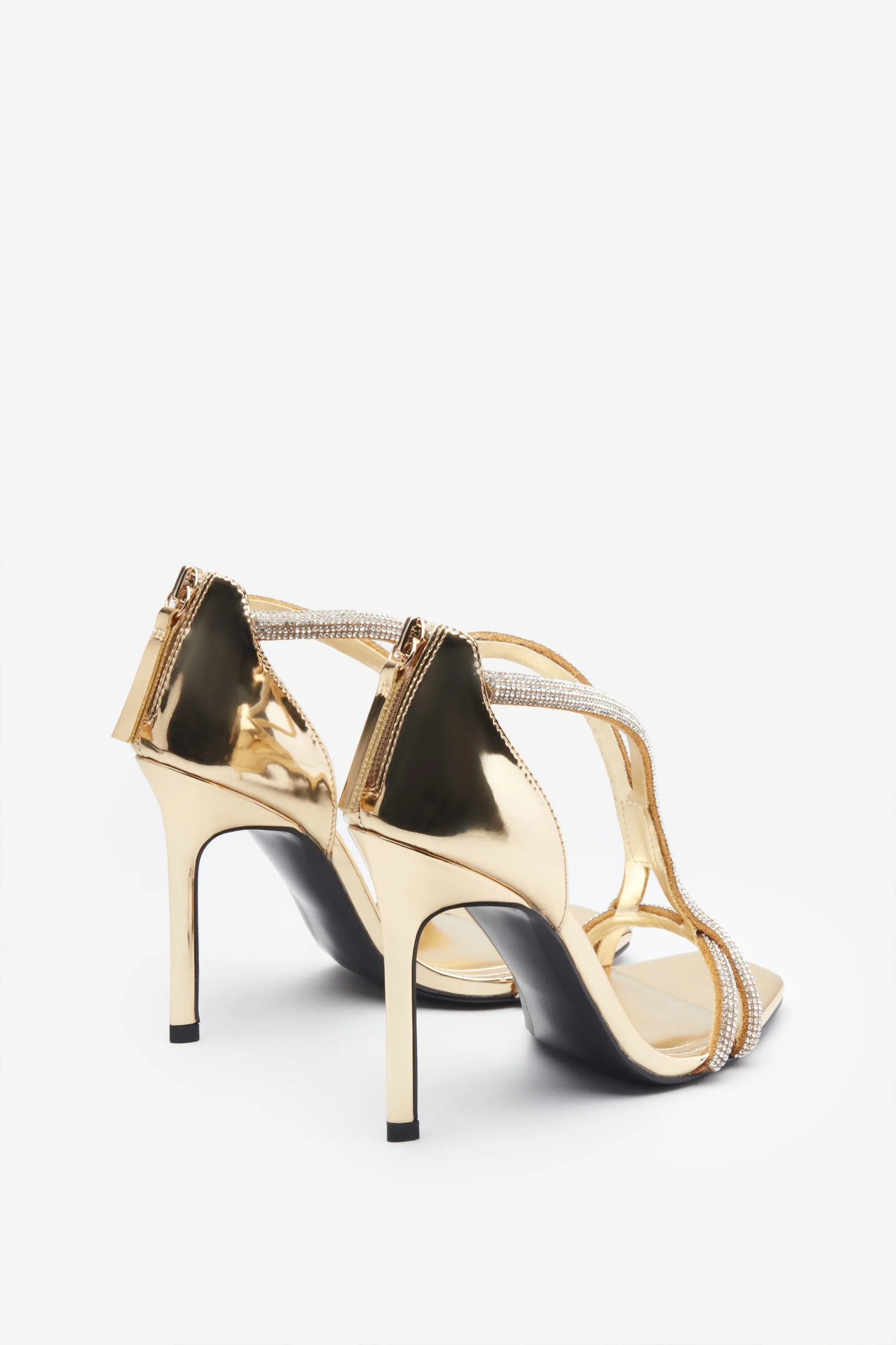 Pluto | Gold Metallic Diamante Heeled Sandals