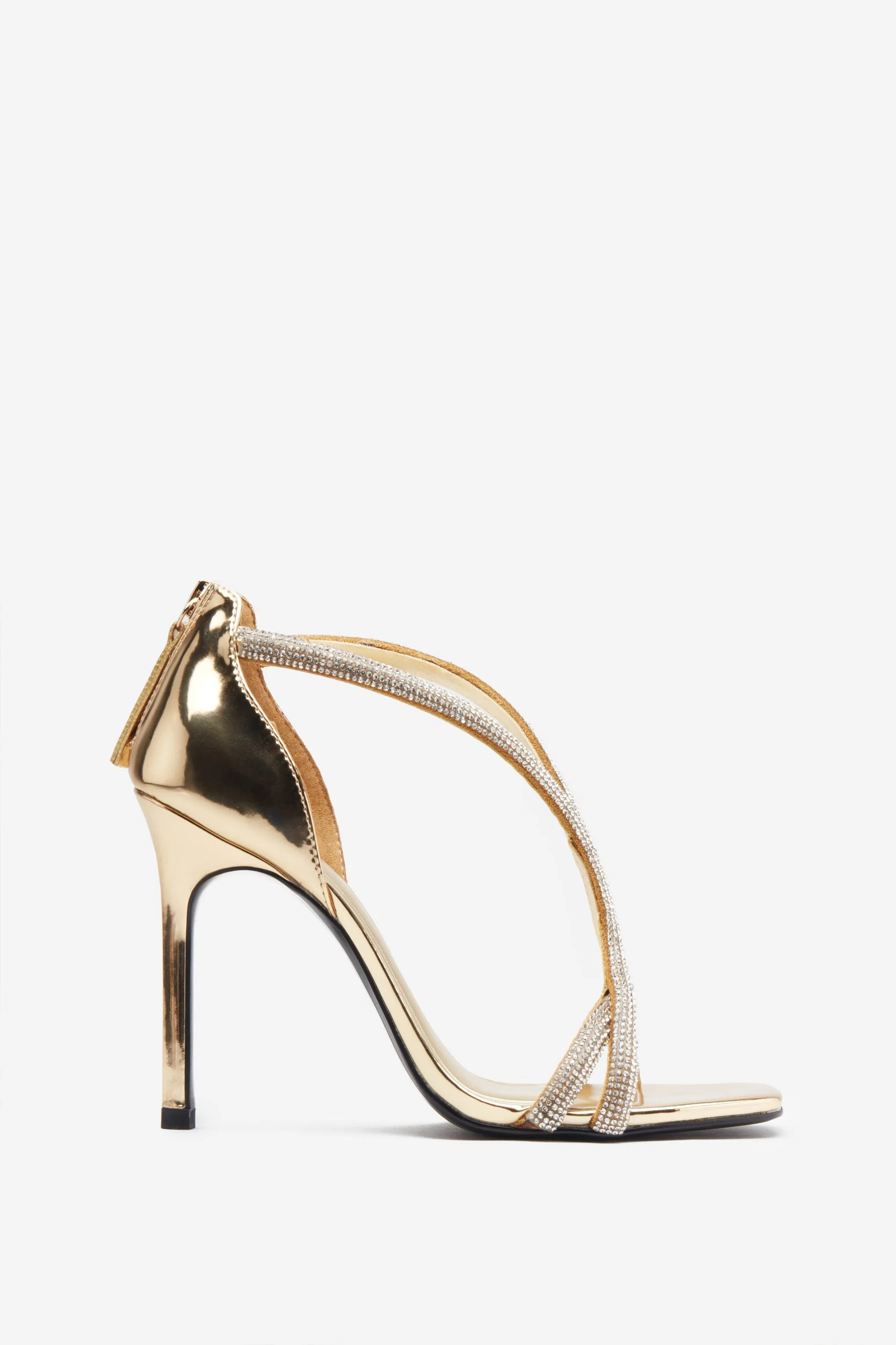 Pluto | Gold Metallic Diamante Heeled Sandals