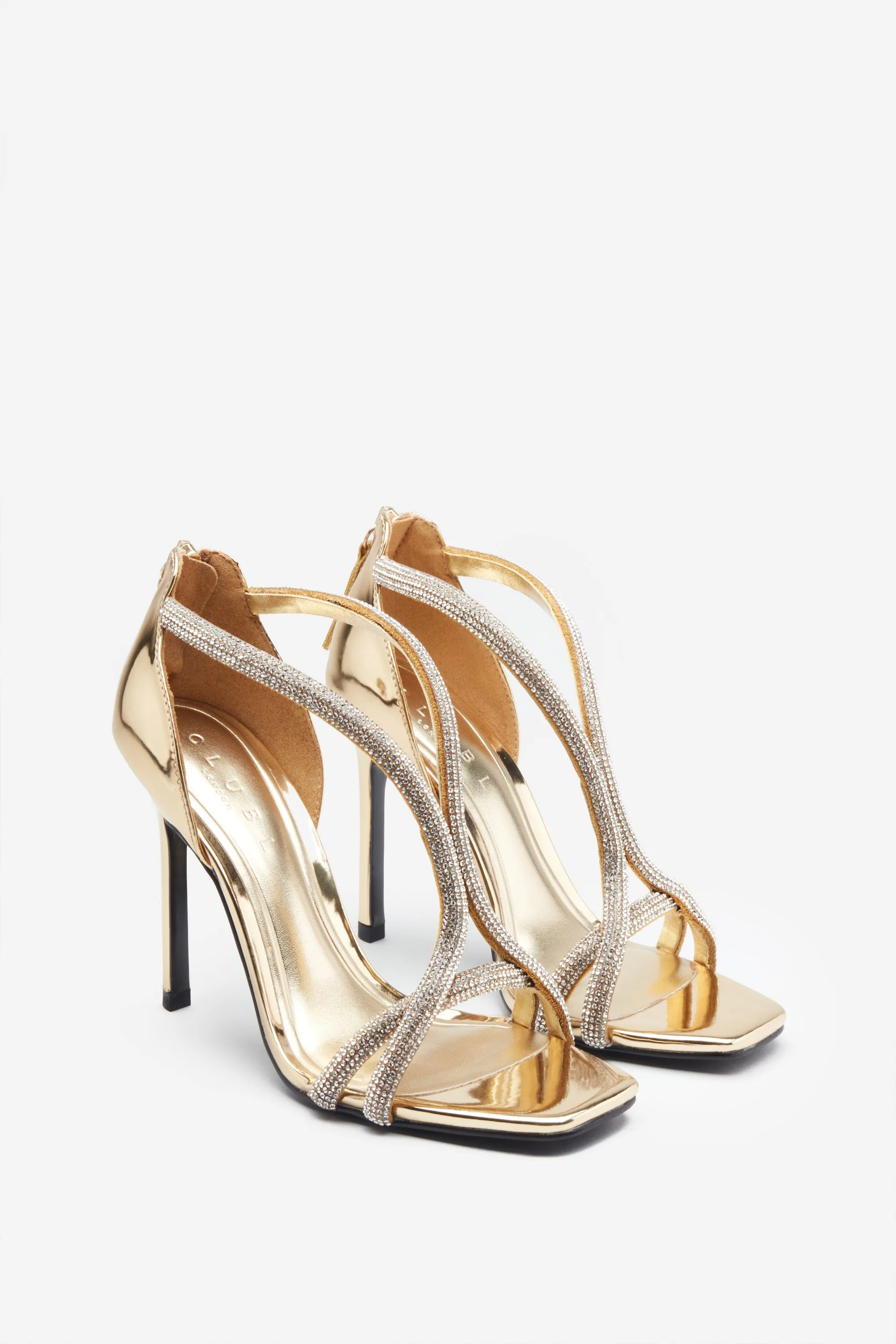 Pluto | Gold Metallic Diamante Heeled Sandals