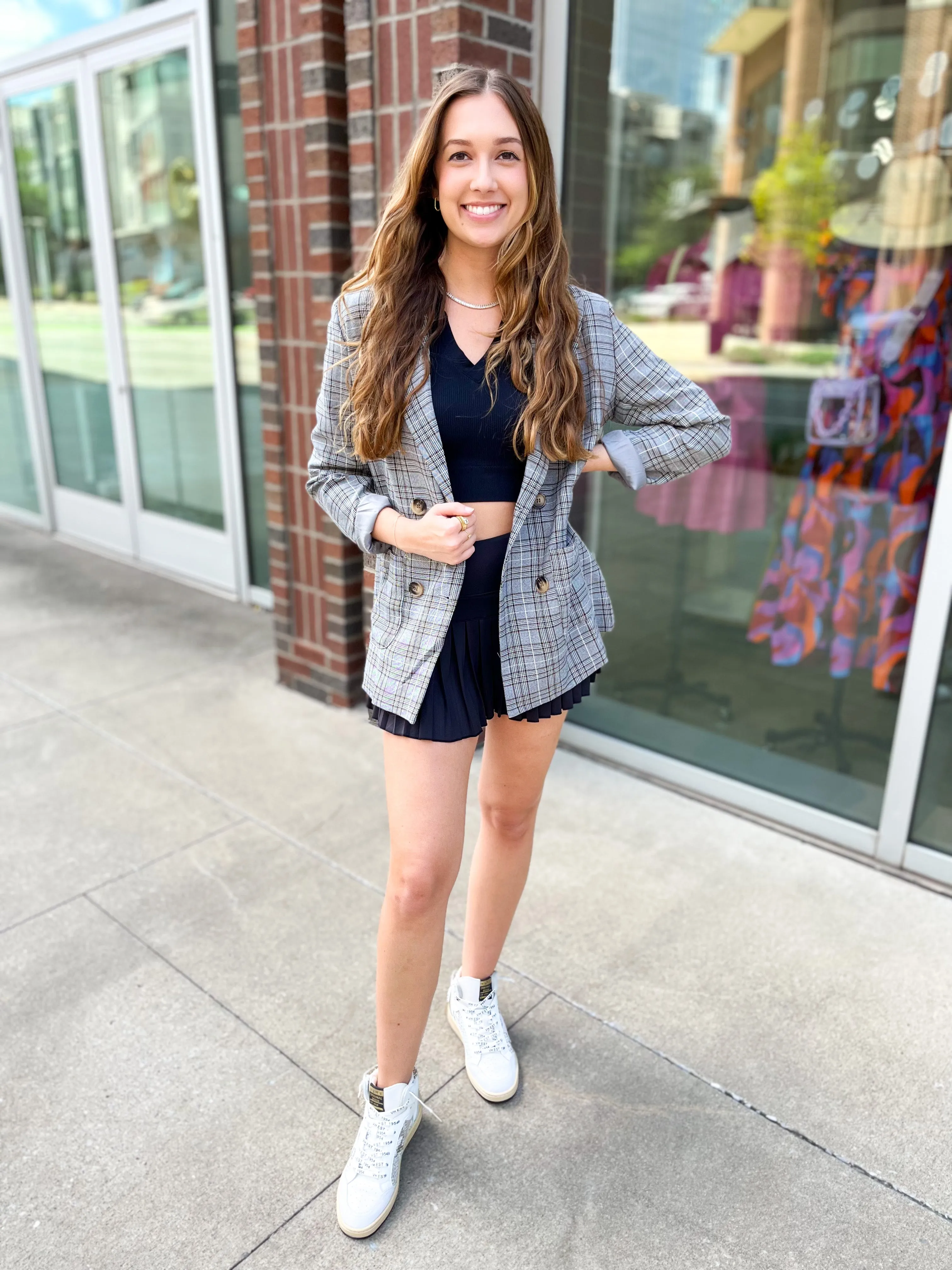 Preptastic Black Grey Plaid Blazer