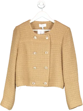 REISS Brown Esmie Cropped Double Breasted Jacket UK 12