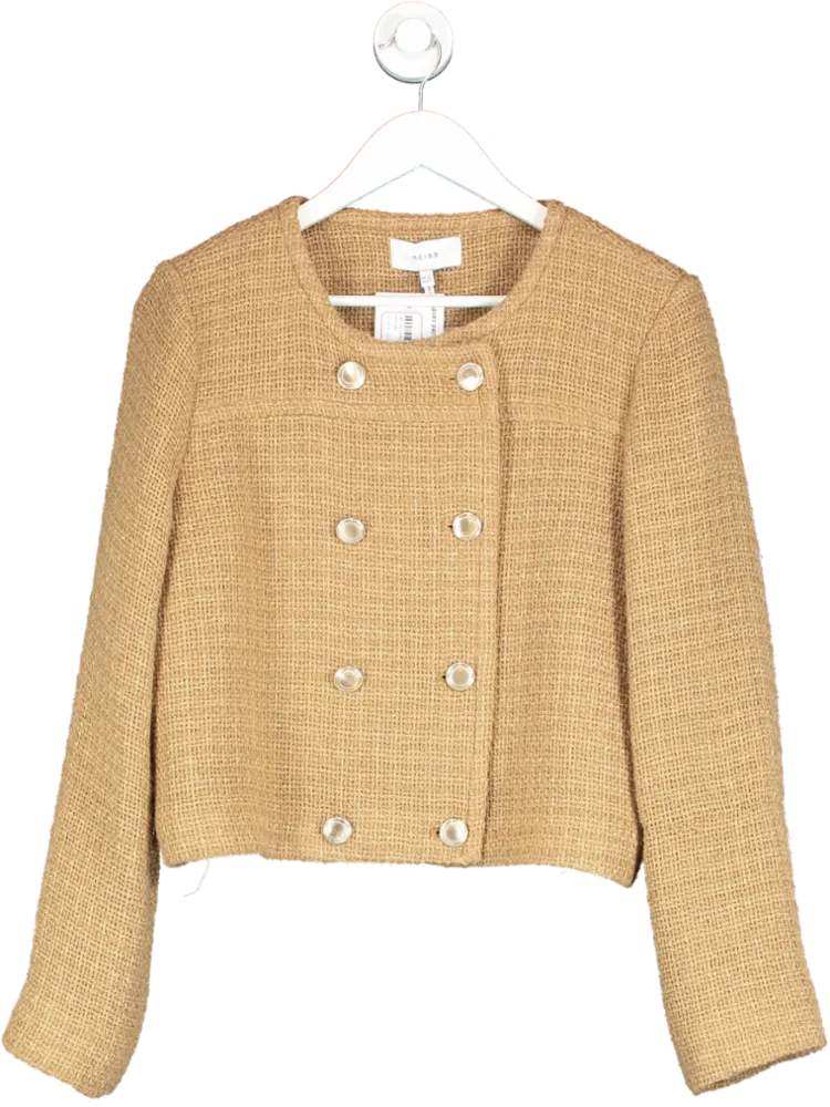 REISS Brown Esmie Cropped Double Breasted Jacket UK 12