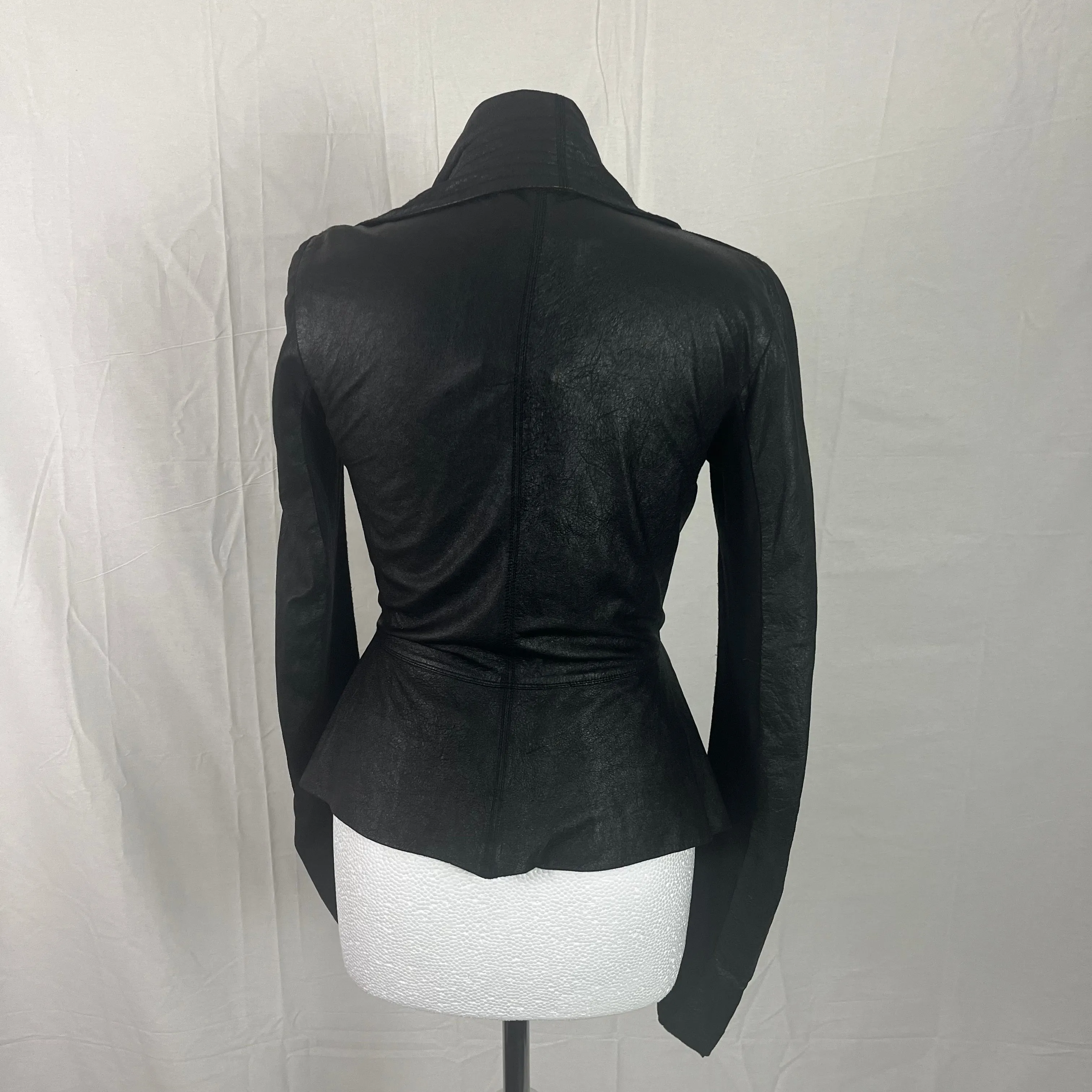 Rick Owens Black Lambskin Leather Curve Tie Front Jacket S