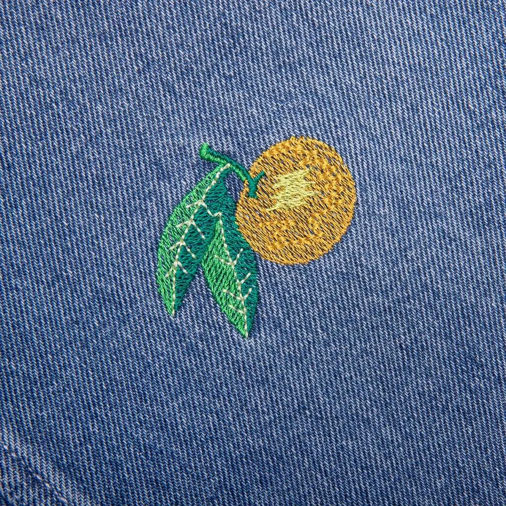 Stone Wash Denim Embroidered Motif Jean - Stone Wash