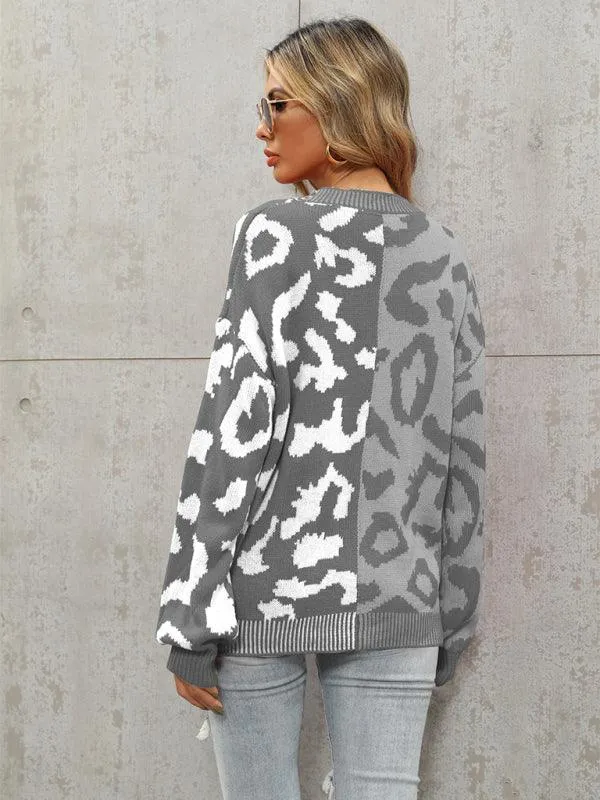 Street Style  Leopard Print Oversized Knit Cardigan Sweater