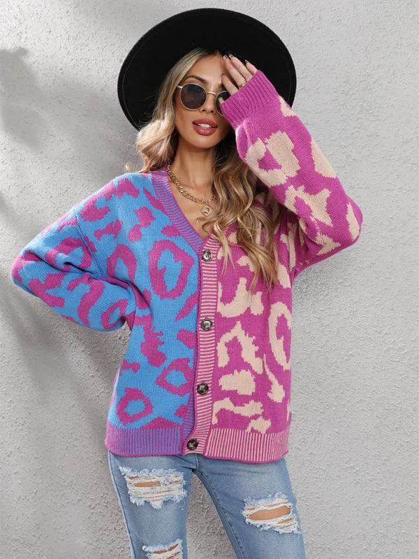 Street Style  Leopard Print Oversized Knit Cardigan Sweater