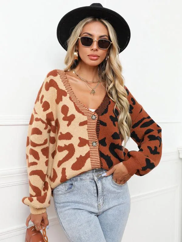 Street Style  Leopard Print Oversized Knit Cardigan Sweater