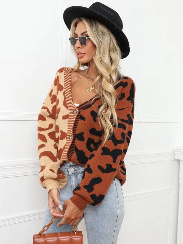 Street Style  Leopard Print Oversized Knit Cardigan Sweater