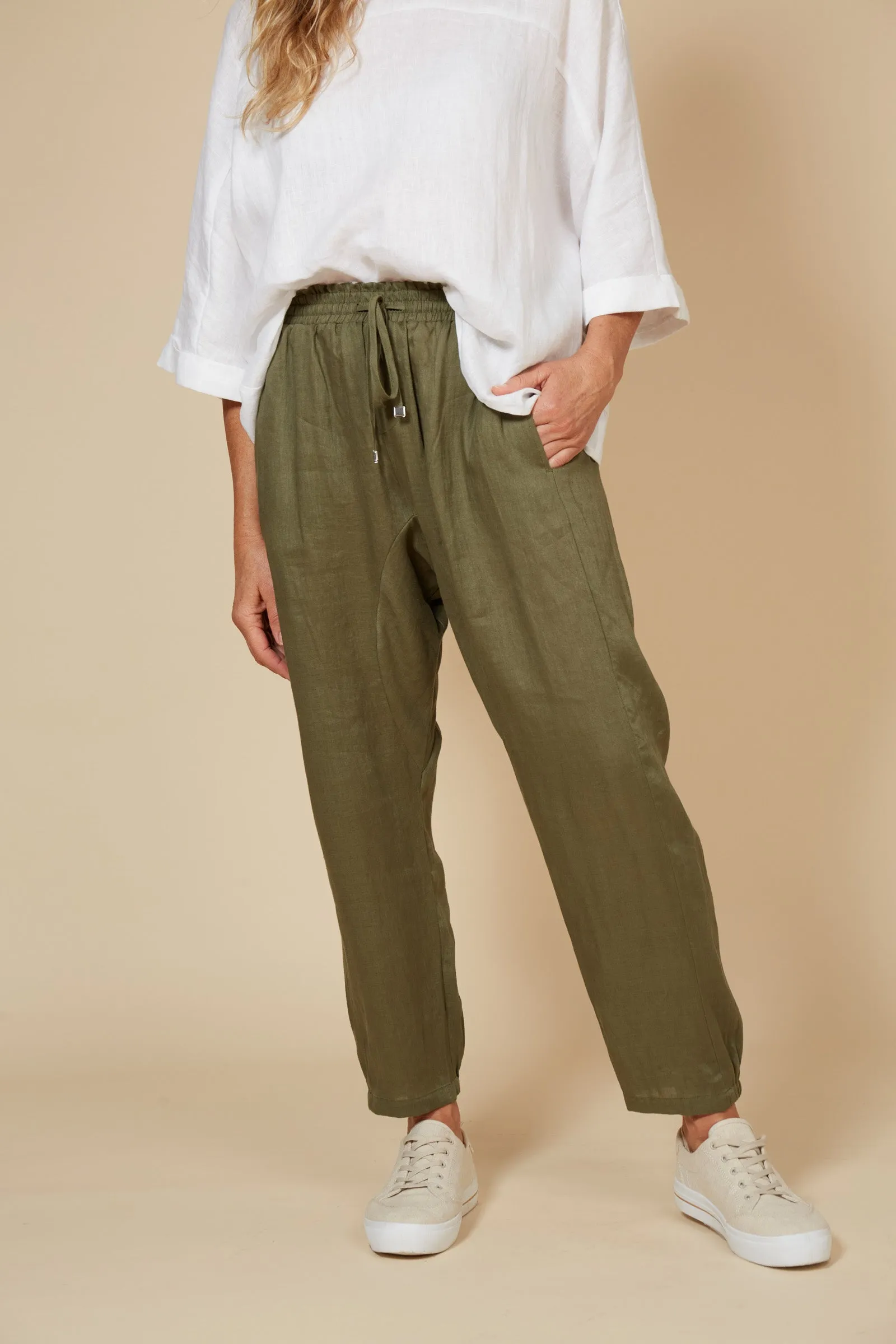 Studio Relaxed Linen Pant - Khaki