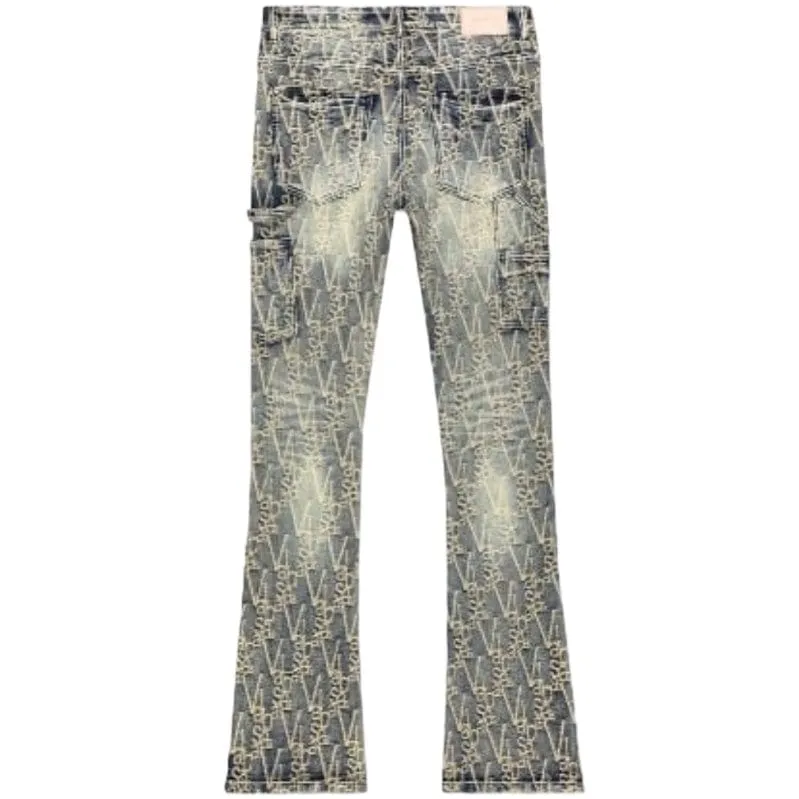 Valabasas V-Scrawl Black Dirty Vintage Stacked Flare Jeans for Women