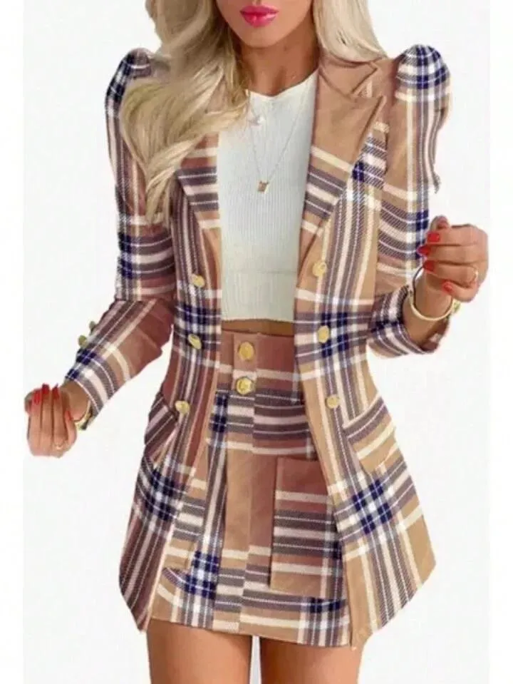 Womens Two Piece Outfits Slim Fit Button Down Blazer Jacket and Short Skirt S 001660020