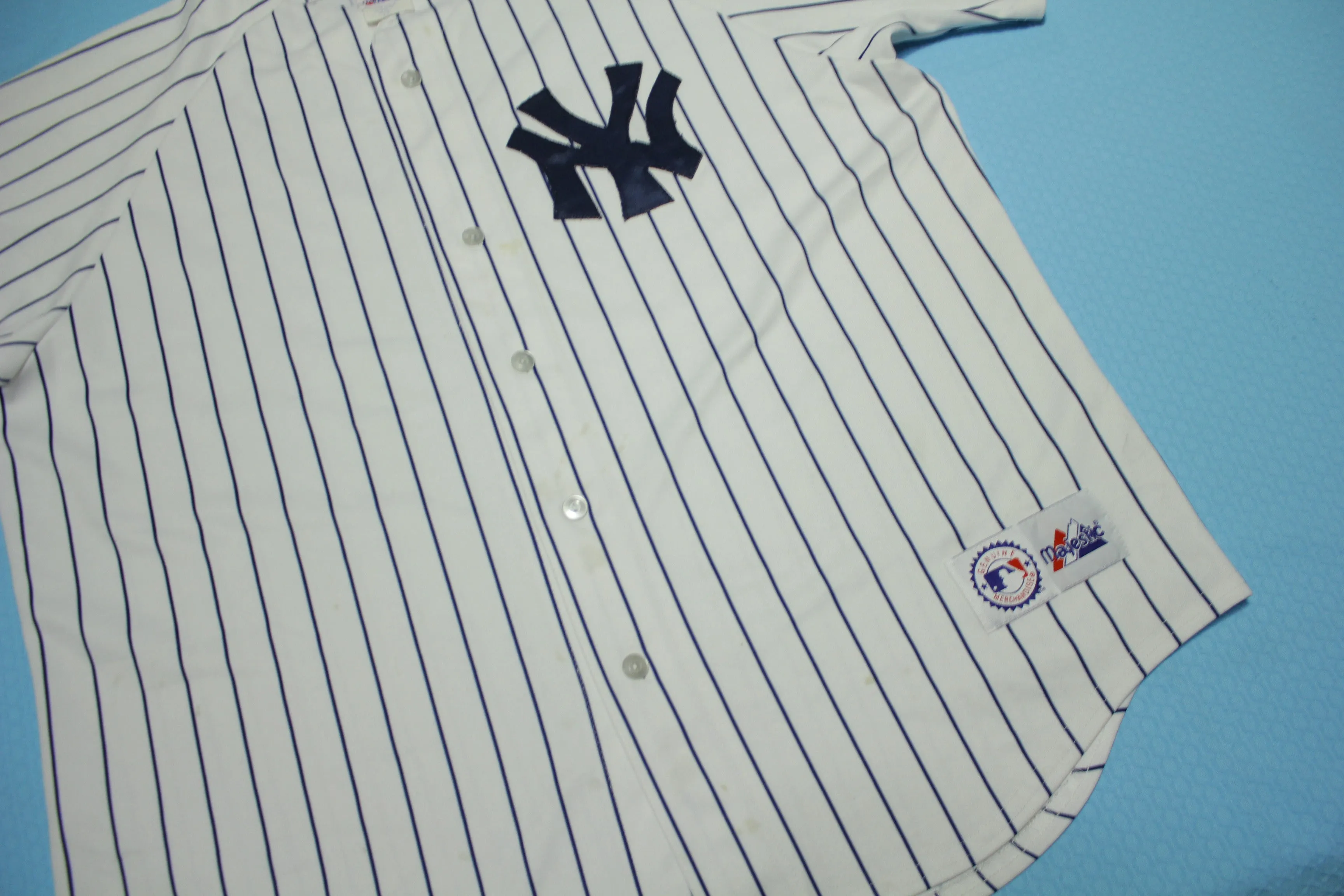 Yankees Blank Button Up Pin Striped Vintage 90's Majestic Made in USA Baseball Jersey