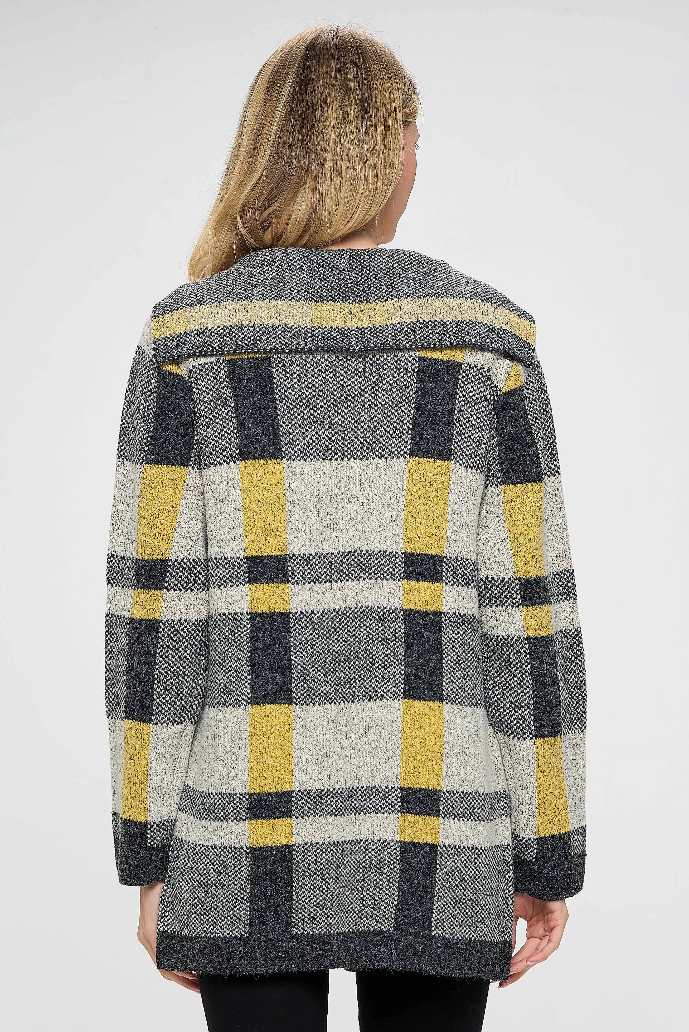 Yellow and Black Plaid Design Cardigan