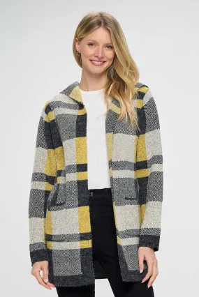 Yellow and Black Plaid Design Cardigan