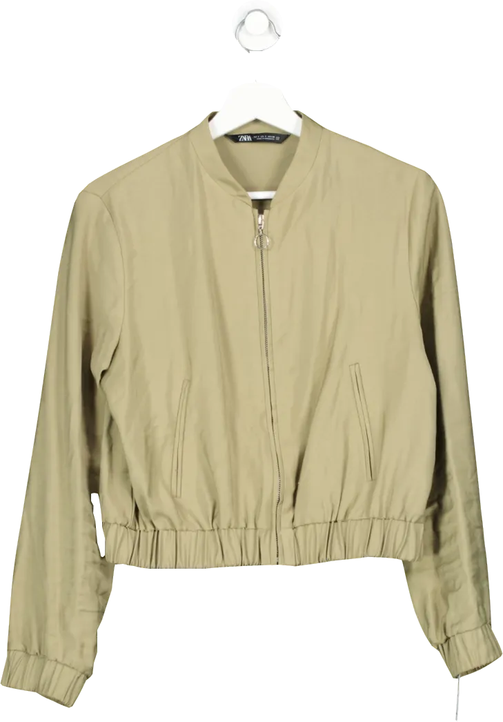 ZARA Green Cropped Bomber Jacket UK S