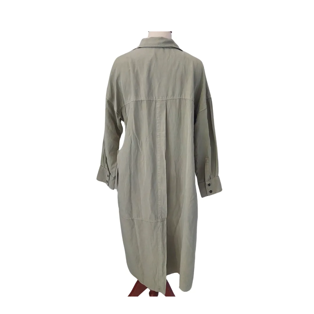 ZARA Khaki-Green Denim Maxi Shirt Dress | Brand New |